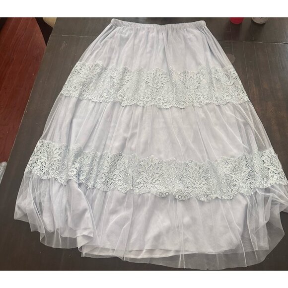 Sundance Catalog Blue Lace Mesh “Graceful Moments Skirt” Large - Picture 4 of 4